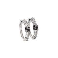 Sterling Silver Micropave Earrings  and 3 Vertical Rows of Black Simulated Diamonds in the Middle