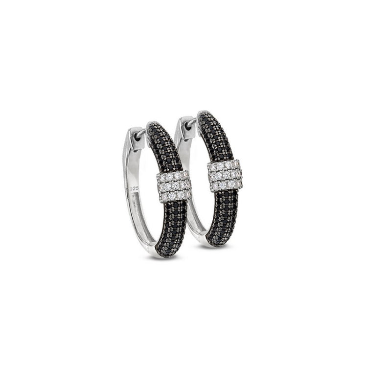 Black Rhodium and Sterling Silver Micropave Earrings  Black Simulated Diamons and 3 Veritical Rows 