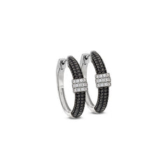 Black Rhodium and Sterling Silver Micropave Earrings  Black Simulated Diamons and 3 Veritical Rows 