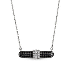 Black Rhodium and Platinum Finish Sterling Silver Micropave Necklace  Black Simulated Diamons and 3