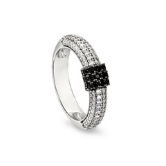 Sterling Silver Micropave Ring  Simulated Diamons and 3 Vertical Rows of Black Simulated Diamonds i