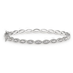 Platinum Finish Sterling Silver Micropave Three Stone Marquis Bangle Bracelet 