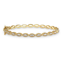 Gold Finish Sterling Silver Micropave Three Stone Marquis Bangle Bracelet with Simulated Diamonds