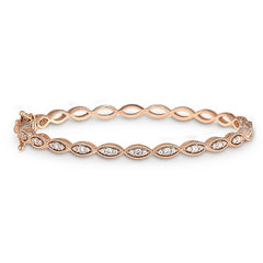 Rose GoldFinish Sterling Silver Micropave Three Stone Marquis Bangle Bracelet 