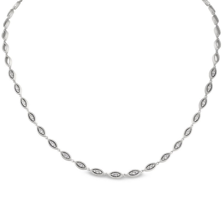 Platinum finish sterling silver micropave three stone marquis 16-18 adjustable chain with simulated diamonds