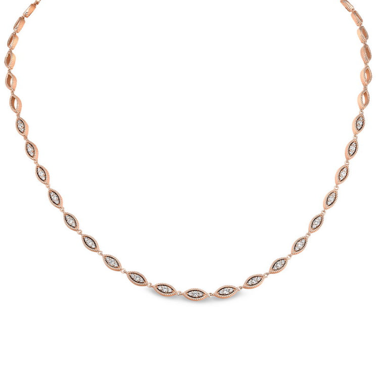 Rose gold finish sterling silver micropave three stone marquis 16-18 adjustable chain with simulated diamonds