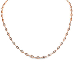 Rose gold finish sterling silver micropave three stone marquis 16-18 adjustable chain with simulated diamonds