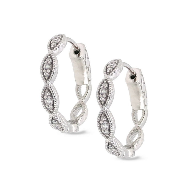 Platinum vermeil finish sterling silver micropave three stone marquis earrings with simulated diamonds