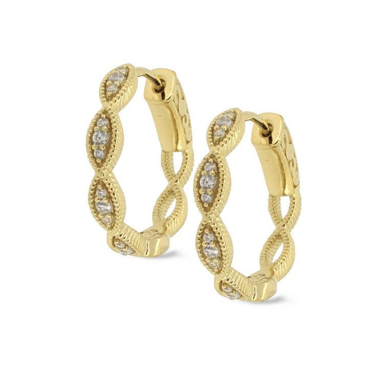 Gold finish sterling silver micropave three stone marquis earrings with simulated diamonds