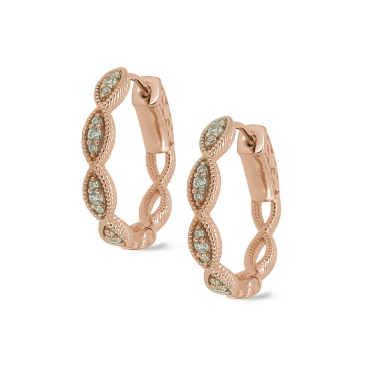 Rose gold finish sterling silver micropave three stone marquis earrings with simulated diamonds