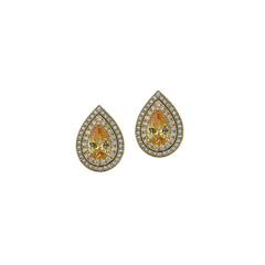 Gold and gold vermeil finish sterling silver earrings with a canary colored stone and simulated diamonds