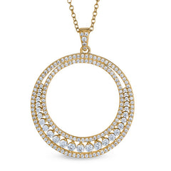 Gold finish sterling silver micropave two row large open circle pendant with simulated diamonds on 20 chain