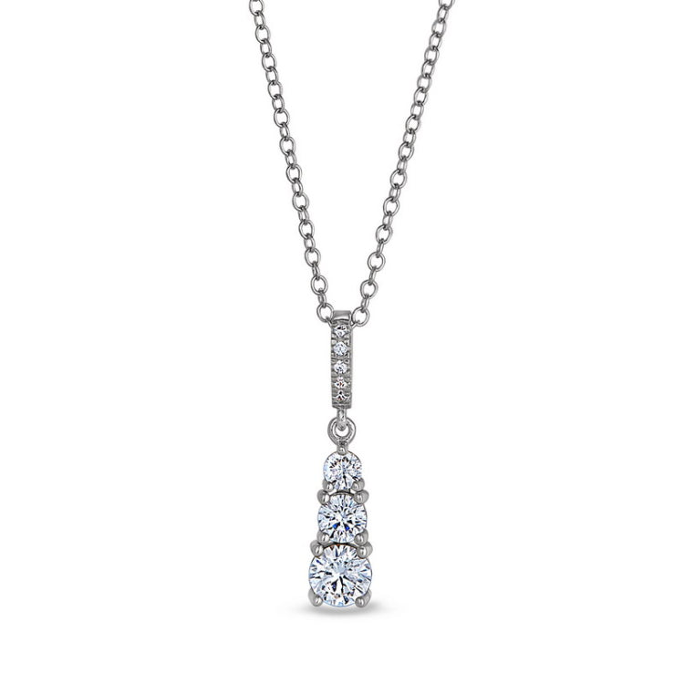 Platinum finish sterling silver micropave three stone drop pendant with simulated diamonds 0n 18 chain