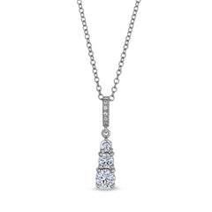 Platinum finish sterling silver micropave three stone drop pendant with simulated diamonds 0n 18 chain