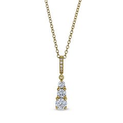 Gold finish sterling silver micropave three stone drop pendant with simulated diamonds 0n 18 chain