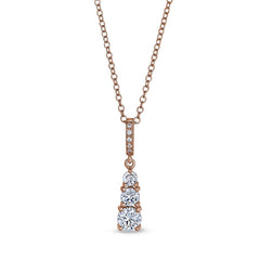 Rose gold finish sterling silver micropave three stone drop pendant with simulated diamonds 0n 18 chain