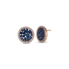 Rose gold and black rhodium finish sterling silver earrings with simmulated sapphire stones and simmulated diamonds