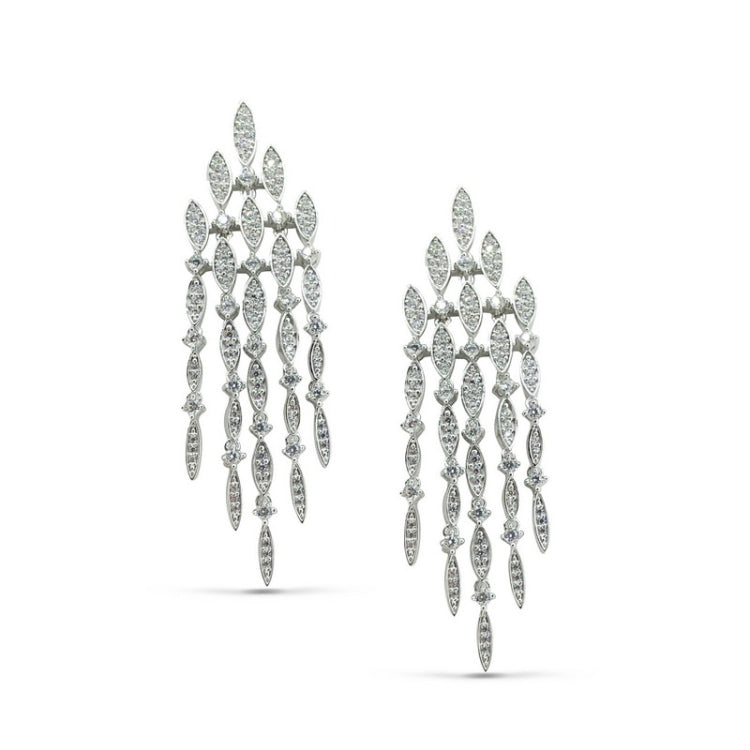 Platinum finish sterling silver microwave large chandelier earrings with simulated diamonds