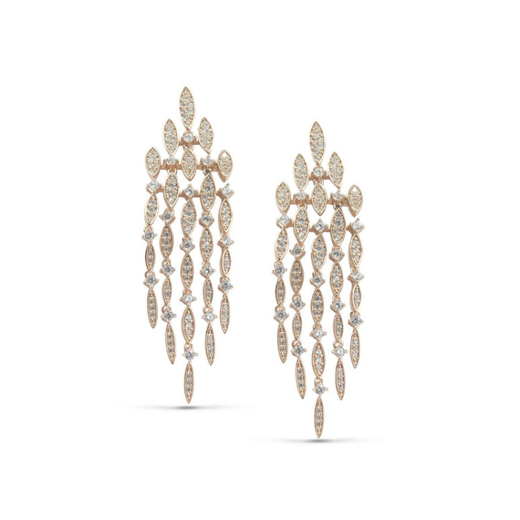 Rose gold finish sterling silver microwave large chandelier earrings with simulated diamonds