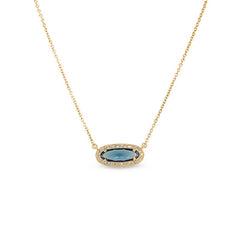 Gold finish sterling silver necklace with simulated london blue topaz and simulated diamonds on 16 - 18 adjustable chain