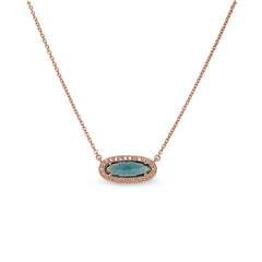 Rose gold finish sterling necklace with simulated london blue topaz and simulated diamonds on 16 - 18 adjustable chain