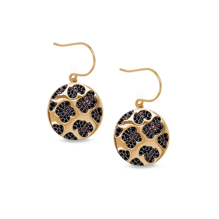 Gold Finish Sterling Silver Micropave Leopard Print Earrings  and Colored Stones