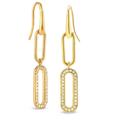 Gold finish sterling silver micropave paper clip earrings with a single link with simulated diamonds