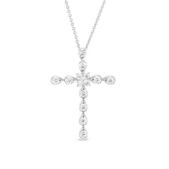 Platinum finish sterling silver cross pendant with simulated diamonds on 16 - 18 adjustable chain