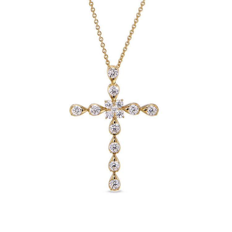 Gold Finish Sterling Silver Cross Pendant with Simulated Diamonds on 16" - 18" Adjustable Chain