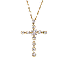 Gold Finish Sterling Silver Cross Pendant with Simulated Diamonds on 16" - 18" Adjustable Chain