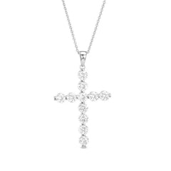 Platinum finish sterling silver fancy beaded bezel set cross pendant with simmulated diamonds on 16 - 18 adjustable chain