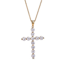 Gold finish sterling silver fancy beaded bezel set cross pendant with simmulated diamonds on 16 - 18 adjustable chain