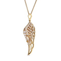 Gold finish sterling silver micropave angel wing pendant with simmulated diamonds on 16 - 18 adjustable chain