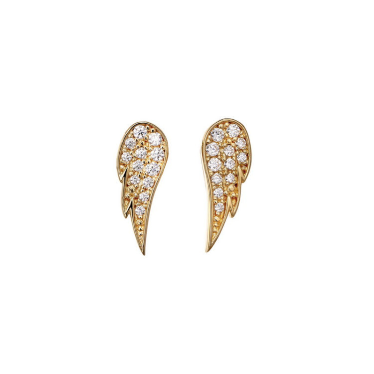 Gold finish sterling silver micropave angel wing earrings with simmulated diamonds