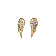 Gold finish sterling silver micropave angel wing earrings with simmulated diamonds