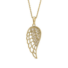 Gold finish sterling silver micropave angel wing pendant with simmulated diamonds on 16 - 18 adjustable chain