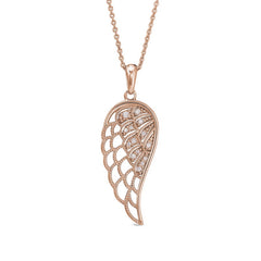 Rose gold finish sterling silver micropave angel wing pendant with simmulated diamonds on 16 - 18 adjustable chain