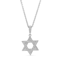 Platinum finish sterling silver micropave star of david pendant with simmulated diamonds on 16 - 18 adjustable chain