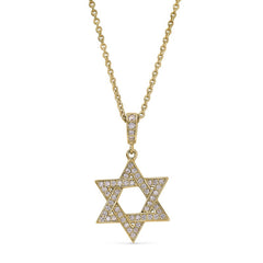 Gold finish sterling silver micropave star of david pendant with simmulated diamonds on 16 - 18 adjustable chain