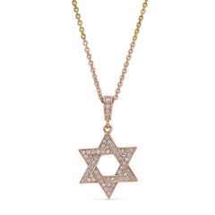 Rose gold finish sterling silver micropave star of david pendant with simmulated diamonds on 16 - 18 adjustable chain