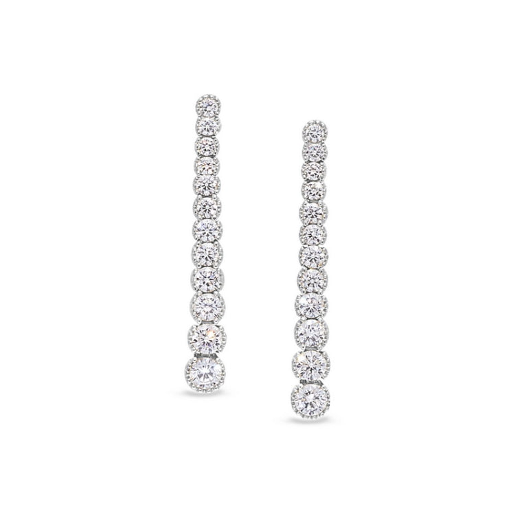 Platinum finish sterling silver micropave drop earrings with simulated diamonds