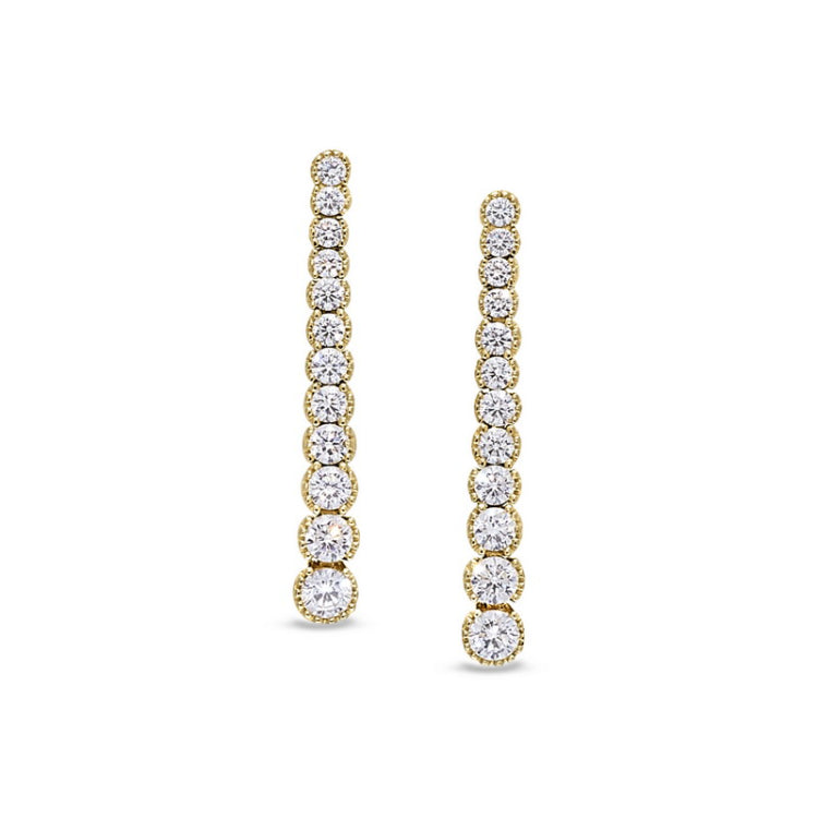 Gold finish sterling silver micropave drop earrings with simulated diamonds