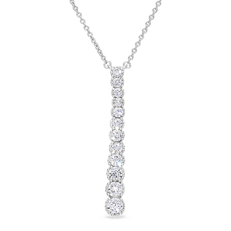 Platinum finish sterling silver micropave drop pendant with simulated diamonds on 16 - 18 adjustable chain