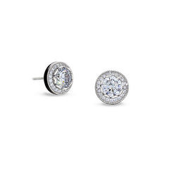 Platinum finish sterling silver micropave round halo earrings with simulated diamonds