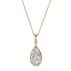 Gold and gold vermeil finish sterling silver micropave tear drop pendant with simulated diamonds on 18 cable chain
