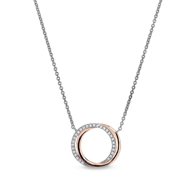 Rose gold and gold vermeil finish sterling silver necklace with simulated diamonds on 16 - 18 adjustable cable chain