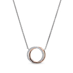 Rose gold and gold vermeil finish sterling silver necklace with simulated diamonds on 16 - 18 adjustable cable chain