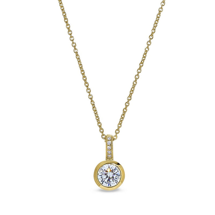 Gold vermeil sterling silver micropave drop bezel pendant with simulated diamonds on 16 - 18 adjustable cable chain