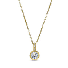 Gold vermeil sterling silver micropave drop bezel pendant with simulated diamonds on 16 - 18 adjustable cable chain