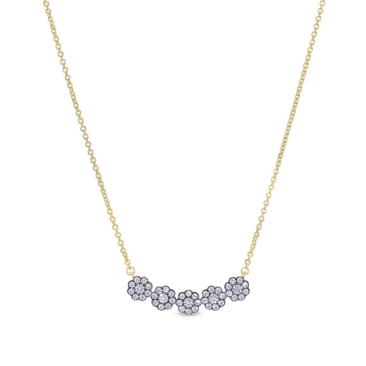 Gold vermeil and black rhodium finish sterling necklace with simulated diamonds on 16 - 18 adjustable cable chain